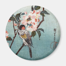 八重桜に鳥, 広重 Cherry Blossom & Bird, Hiroshige, Ukiyoe Refrigerator Magnet