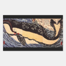巨鯨, 国芳 Big Whale, Kuniyoshi, Ukiyoe Rectangle Sticker