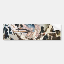 松に鶴, 北斎 Cranes on Pine Tree, Hokusai, Ukiyo-e Bumper Sticker