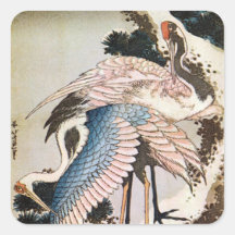 松に鶴, 北斎 Cranes on Pine Tree, Hokusai, Ukiyo-e Sticker