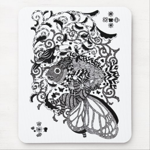  ペン画（Pen drawing Plant fish and Butter マウスパッド