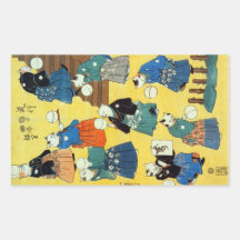 猫の曲芸師, 国芳 Acrobat of the Cats, Kuniyoshi, Ukiyo-e Rectangular Sticker