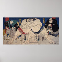 相撲, 国芳 Sumo Wrestling, Kuniyoshi, Ukiyo-e Posters