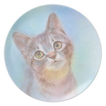 見上げる子猫　キジトラ　サバトラ パーティー皿