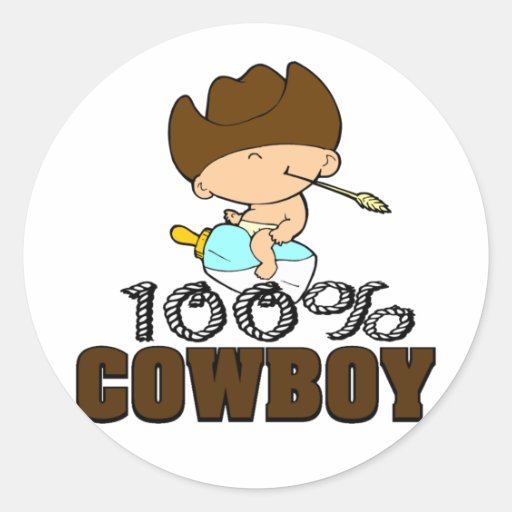 100% Cowboy Round Stickers
