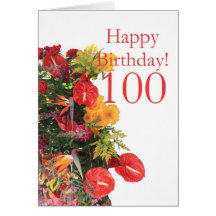 100 th birthday red yellow bouquet greeting cards