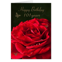 101st Birthday Card with a classic red rose