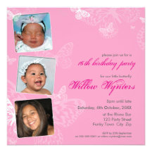 105 - PHOTO BIRTHDAY INVITES :: butterflies 1SQ