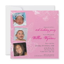 105 - PHOTO BIRTHDAY INVITES :: butterflies 1SQ