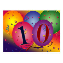 10 year old birthday balloons! post card