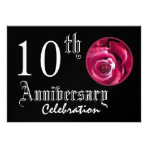 10th Anniversary Red Rose Premium Metallic Personalised Invitations