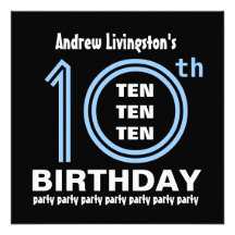 10th Birthday Party Modern Blue and Black B451 Custom Invitation