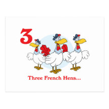 12 days three french hens post card