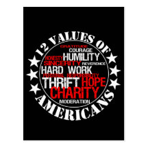 12 Values of Americans Postcards