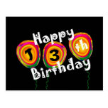 13th Birthday Colourful Balloons Postcards