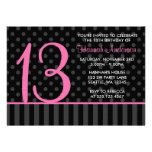 13th Birthday Pink and Black Polka Dot Stripes Personalised Announcement
