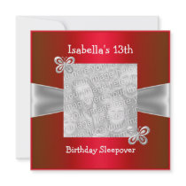 13th Birthday Sleepover Butterfly Photo Red Invite