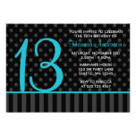 13th Birthday Teal Blue Black Polka Dot Stripes Personalized Announcement