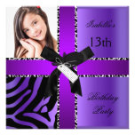 13th Birthday Zebra Cow Purple Black White Personalized Announcement