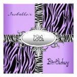 13th Teen Birthday Zebra Wild Purple Animal Black Invitations