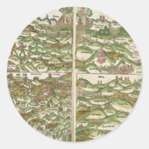 1475 Oldest Known Woodcut World Map Round Stickers