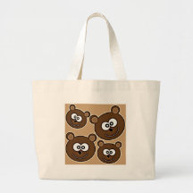 153 HAPPY SMILING BROWN BEARS RETRO STYLE DIGITAL TOTE BAGS