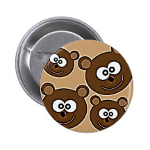 153 HAPPY SMILING BROWN BEARS RETRO STYLE DIGITAL PINBACK BUTTON