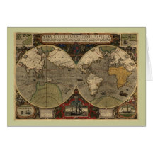 1595 Vintage World Map by Jodocus Hondius Greeting Card