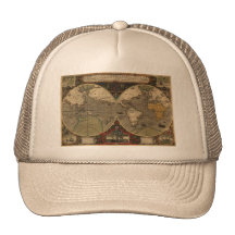 1595 Vintage World Map by Jodocus Hondius Mesh Hats