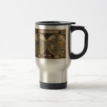 1595 Vintage World Map by Jodocus Hondius Coffee Mug