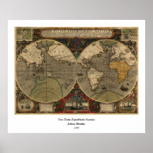 1595 Vintage World Map by Jodocus Hondius Posters
