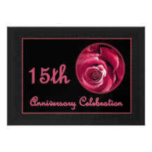 15th  Anniversary Red Rose Premium Metallic Personalized Invitations