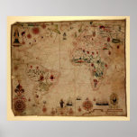 1633 Atantic Ocean Portolan Chart - Pascoal Roiz Poster