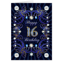 16th birthday card with masses of jewels