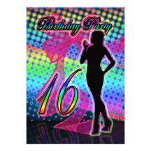 16th Birthday Party Invitation, Neon With Female S