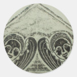 1700s Grave Rubbing Winged Cherubs Design Round Stickers
