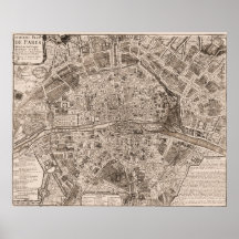 1705 Map of Paris, France Posters