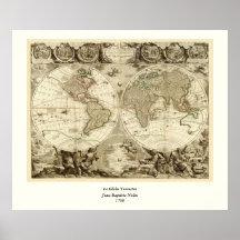 1708 World Map by Jean Baptiste Nolin Posters