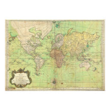1778 Bellin Nautical Chart or Map of the World Personalized Announcement