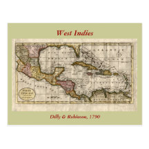 1790 Map of The West Indies by Dilly and Robinson Post Cards