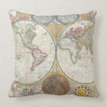 1794 Double Hemisphere Wall Map Throw Pillows