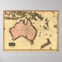 1818 Australasia  Map - Australia, New Zealand Poster