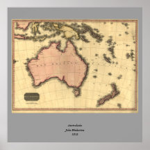 1818 Australasia Map - Australia, New Zealand Poster