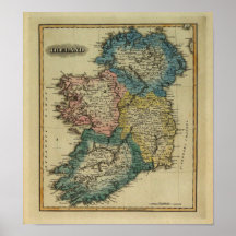 1823 Ireland map by Lucas Fielding Jr Print
