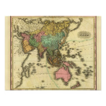 1825 Map of Asia by Henry Tanner Personalized Announcements