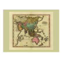1825 Map of Asia by Henry Tanner Postcards