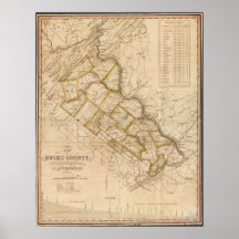 1831 Map of Bucks County Pennsylvania Poster