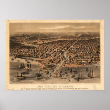 1871 Chicago, IL Birds Eye View Panoramic Map Poster
