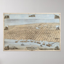 1871 Galveston, TX Birds Eye View Panoramic Map Posters