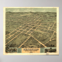 1871 Huntsville, AL Panoramic Map Birds Eye View Print